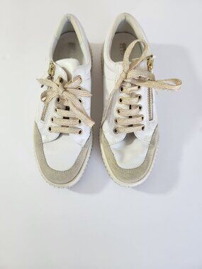 GEOX Leelu E Leather & Suede Zipper Sneakers White/Gold Size 7 Women